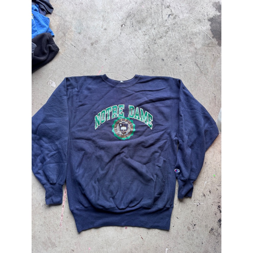 Vintage Champion Reverse Weave Notre Dame Sweatshirt Navy Blue XL Made in USA